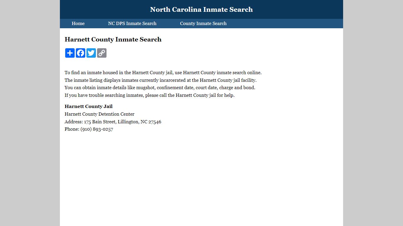 Harnett County Inmate Search